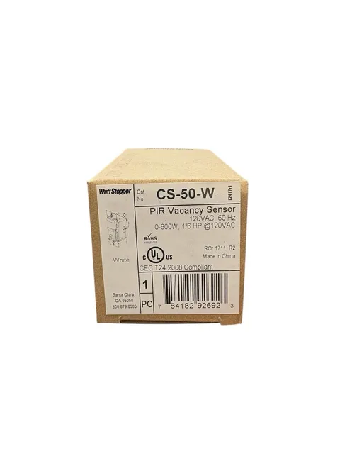 Watt Stopper CS-50-W, PIR Vacancy Sensor, 120 VAC, 0-600 Watts, 1/6 HP, White