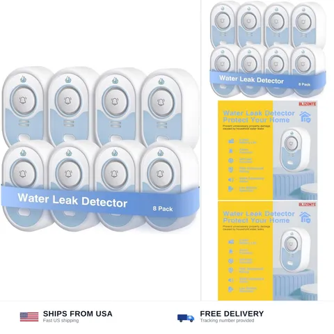 Water Leak Detector 8 Pack, 5-Year Battery Life, Water Alarm with Low Battery...