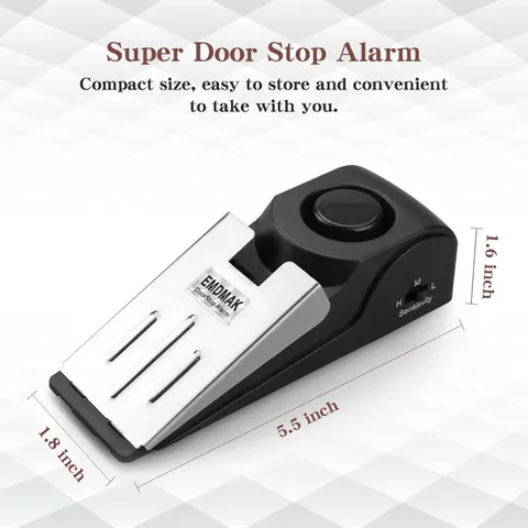 Door Stop Alarm with 120DB Siren Door Stop for Home & Travel (Black) (Pack of 4)