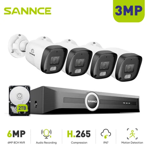 SANNCE 3MP Audio Recording POE Security Camera System 8CH 6MP NVR 2TB IP Network