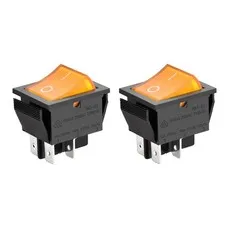 Rocker Switch ON-Off DPST 4 Terminals, Yellow Light 16A 250VAC 2Pack