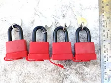 4x not key alike ABUS 70/30 Brass Body Padlock Plastic Sleeve RED 66x40x22mm