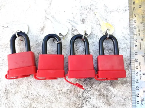 4x not key alike ABUS 70/30 Brass Body Padlock Plastic Sleeve RED 66x40x22mm