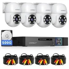 VORGUT Wired Security Camera System Outdoor, 4pcs Pan/Tilt Camera,500GB HDD