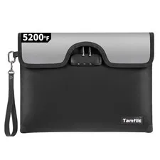 5200F Fireproof Money Bag Lock Water Document Zipper Storage Black 10x13 Inch