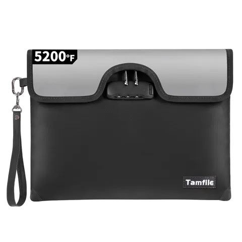 5200F Fireproof Money Bag Lock Water Document Zipper Storage Black 10x13 Inch