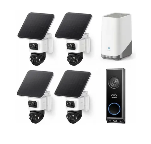 eufyCam S4 4-Cam Kit E340 Doorbell 4K Solar Wireless Triple Lens 360° NEW