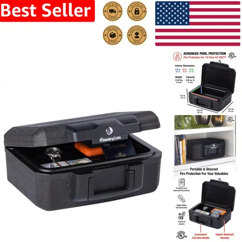 Black Fireproof Document Safe Key Lock Portable Security Valuables Home Office