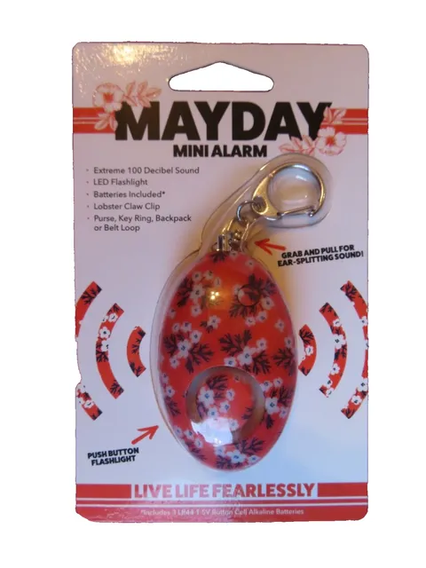MAYDAY Mini Self Defense Alarm on Keychain, 100 decibel sound Orange floral NEW