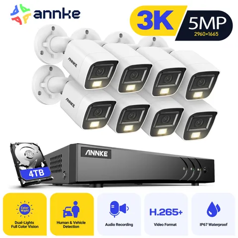 ANNKE 8CH DVR 5MP Audio Security Camera System Outdoor Color Night Vision H.265+