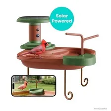 Smart Bird Bath with Camera Solar Powered 1080P HD Live View IP66 Waterproof