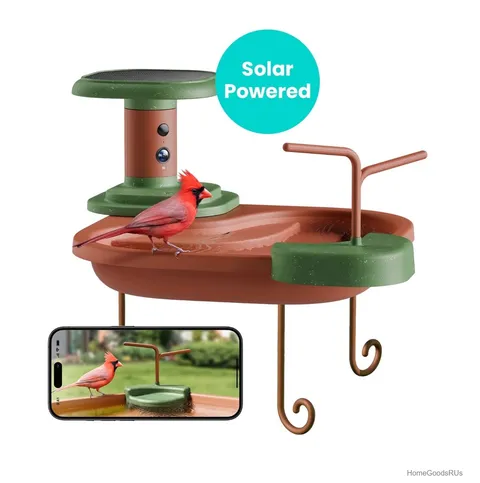 Smart Bird Bath with Camera Solar Powered 1080P HD Live View IP66 Waterproof