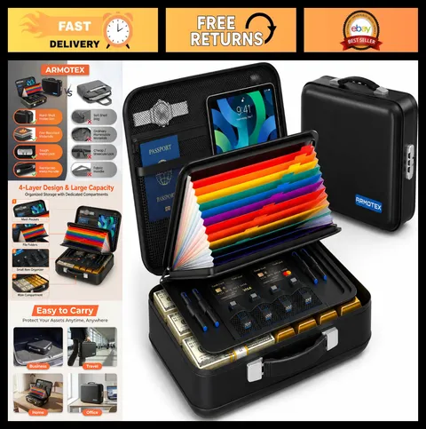 Fireproof Waterproof Document Box with Lock - Secure File Organizer for Valuable