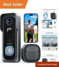 Wireless Video Doorbell Camera No Subscription 2K HD Night Vision