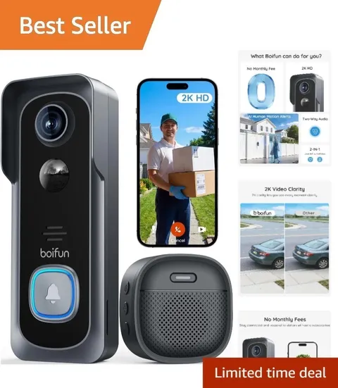 Wireless Video Doorbell Camera No Subscription 2K HD Night Vision