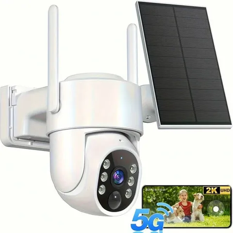 5G WiFi LTE Solar Security Camera, IP66 Waterproof, 360° Real-Time View White
