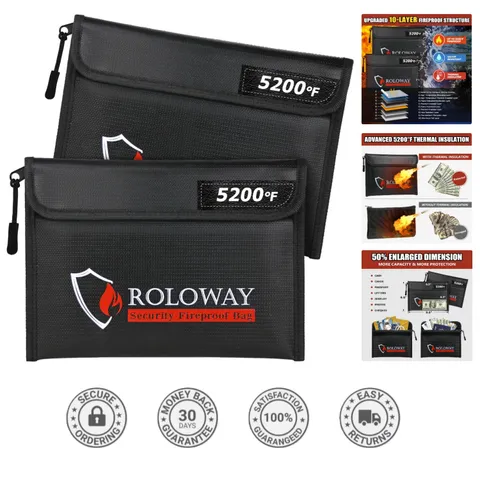 Protective Fireproof Document Bag 9.6x6.6 - Water-Resistant Zipper Closure