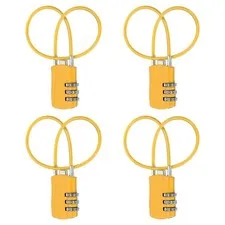 4 Pcs 3 Digit Luggage Cable Combination Lock with 12" Long Cable, Yellow