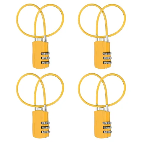 4 Pcs 3 Digit Luggage Cable Combination Lock with 12" Long Cable, Yellow