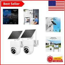 2K Solar Wireless Security Cameras - 360° View, Color Night Vision, 2-Pack
