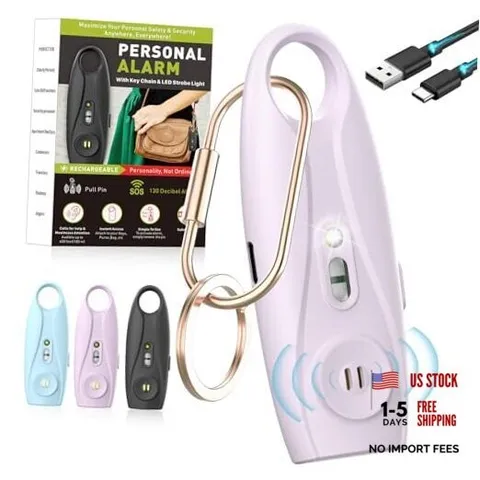 Rechargeable Personal Safety Alarm Keychain, Upgraded Dual-Color Red & Violet