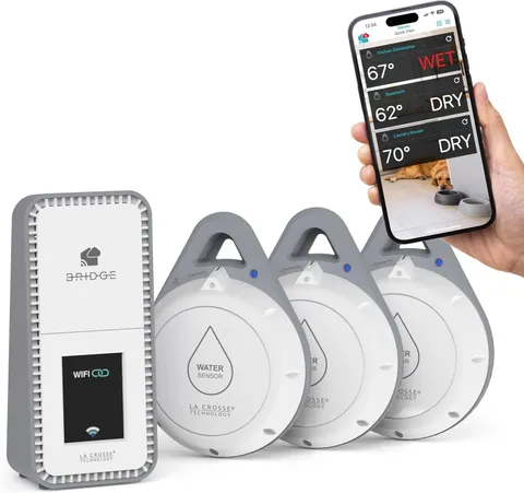 Leak Geek Smart Water Leak Alert System - 3 Sensors + WiFi Bridge Gateway