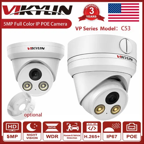 Vikylin 5MP POE IP Camera Full Color Human/Vehicle Detection + Junction Box Lot