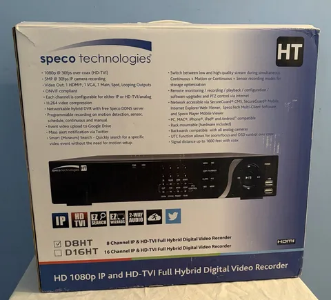 Speco D8HT D8HT1TB  8 CH HD TVI & Hybrid DVR / HD 1080p IP & HD-TVI  BRAND NEW