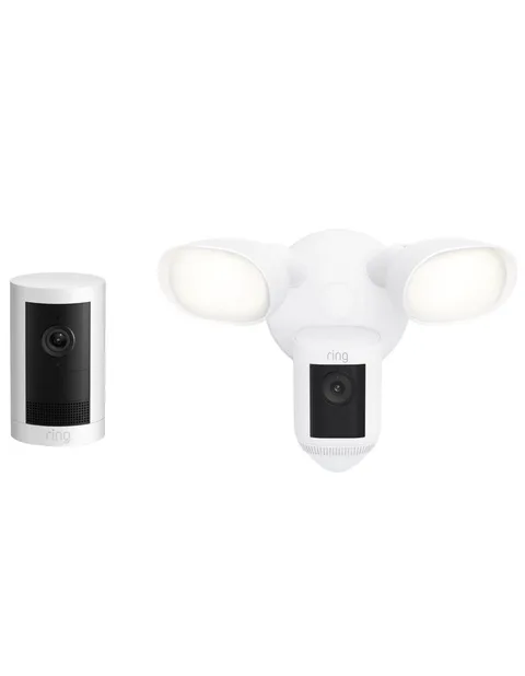 Ring Floodlight Cam Pro + Outdoor Cam Plus 2K Security Cameras White NEW