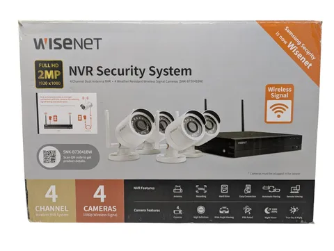 Wisenet SNK-B73041BW 4 Channel Wireless NVR Security System 4 Cameras 1080p LN