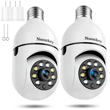 Noonkey 2K/3MP Light Bulb Security Camera, 5G& 2.4GHz WiFi 2 Pack Alexa White