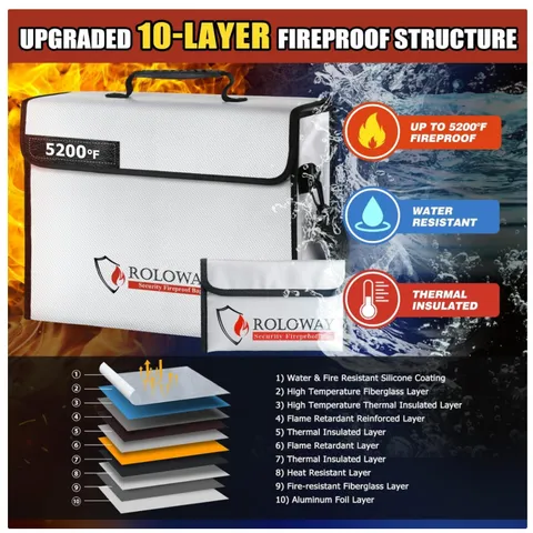 Fireproof Bag Set 5200 F Heat Protection, Water Resistant