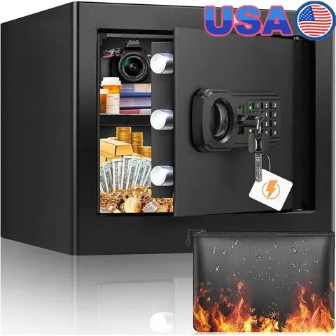 Fireproof Waterproof Safe Box Anti-Theft W/ Digital Lock & Fireproof Bag New