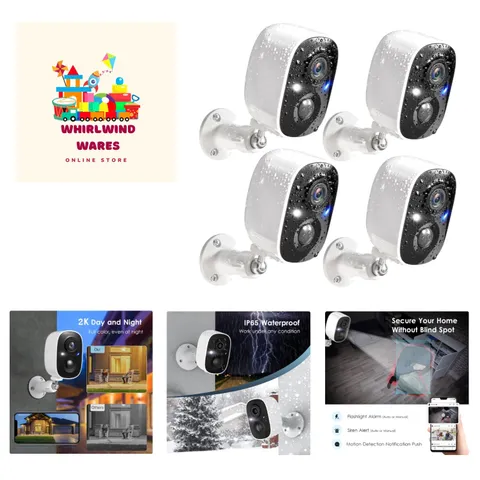 Waterproof Outdoor Security Cameras with Color Night Vision - 4 Pack