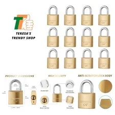 12Pack Small Solid Brass Locks Keyed Alike，1-1/4” 30mm Wide Lock Body, 1/5” S...