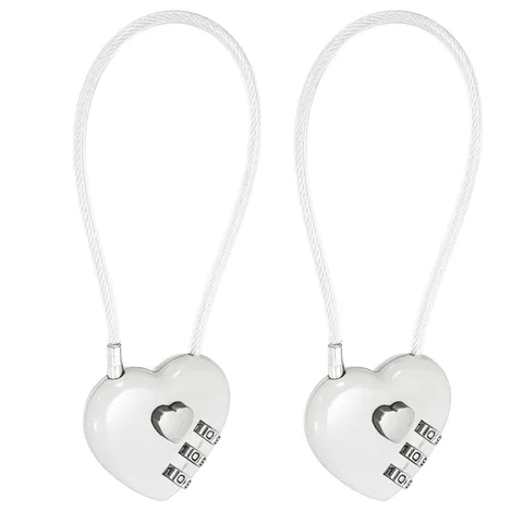 Combination Padlock (7.9 Inch, White)(2 Pcs), 3-Digit Heart Shaped Combo Padlock