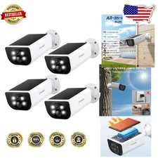 Outdoor Security Cameras 4 Pack | 2K Wi-Fi Wireless Solar Powered, Night Visi...