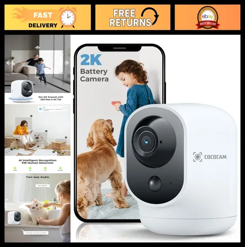 2K Indoor Pan/Tilt WiFi Security Camera, 5200mAh Battery, Night Vision, Motion D