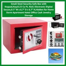 Small Steel Security Safe Box with Keypad,Key;0.23 Cu Ft, Red | Electronic Di...