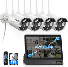 (2026 New) Wireless Security Camera System, 10CH 10'' IPS Monitor NVR with 4 X 3