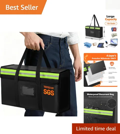 15x12x6in Fireproof & Waterproof Document Bag with Reflective Strip for Safety