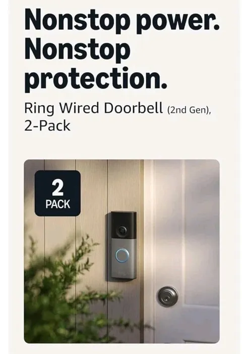 Ring Wired Doorbell (newest model), Retinal 2K with wide-angle video 2 Pack...