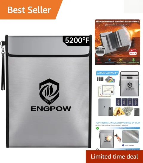 Water-Resistant Fireproof Pouch with Lock 15”x11” - Safe Storage for Valuables