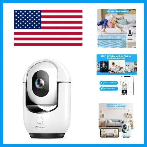 Indoor WiFi Security Camera - 2K Pan/Tilt Design, Smart Tracking & Cloud Storage