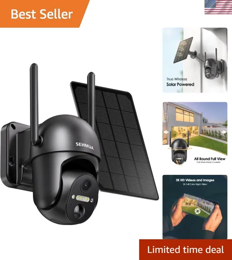 Solar Security Cameras Wireless Outdoor, 2K 360° View Battery Powered Outdoor...