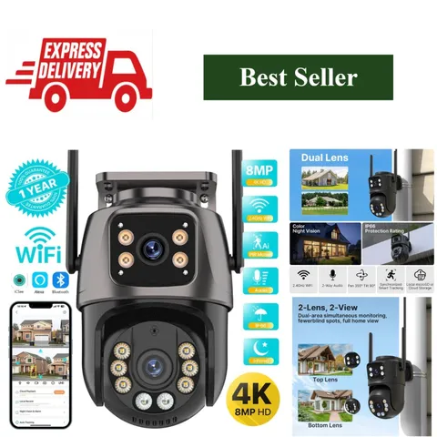 4K 8MP PTZ Wi-Fi Security Camera Dual Lens AI Tracking Outdoor IP66
