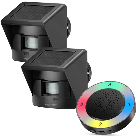 TECKNET Solar Wireless Driveway Alarm with 2600FT Long Range & 36 Black
