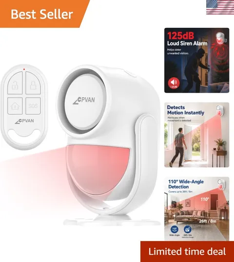 125dB Motion Sensor Alarm, Wireless Indoor PIR Motion Detector with 328ft Rem...