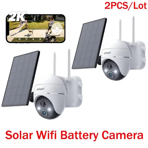 2PCS ieGeek Solar Battery Security Camera Outdoor Wireless WiFi 360°PTZ CCTV Cam