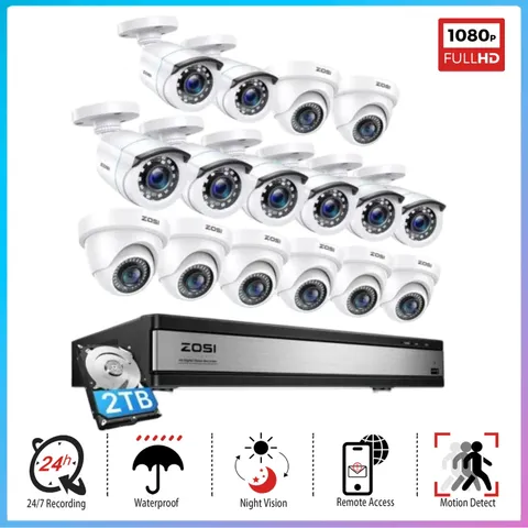 ZOSI 16CH 5MP Lite DVR Security Human Detection Camera System Smart Playback 2TB